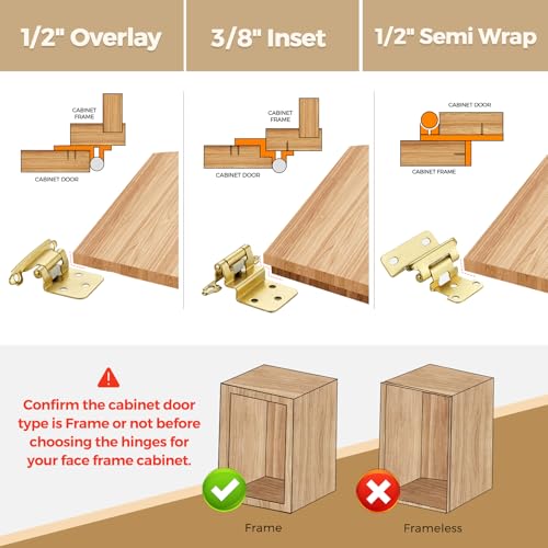 50 Pack 25 Pair Gold Cabinet Hinges, 1/2" Overlay Semi-Concealed Hinges - color: Gold, size: 1/2" Overlay