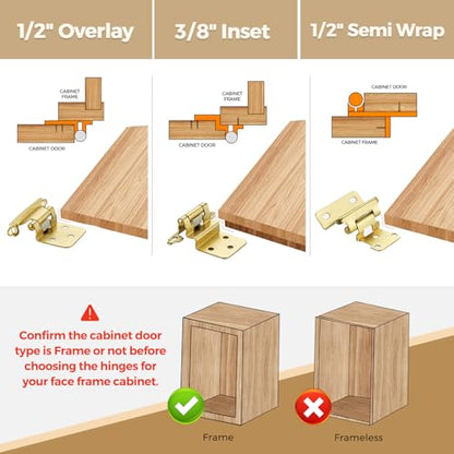 50 Pack 25 Pair Gold Cabinet Hinges, 1/2" Overlay Semi-Concealed Hinges - color: Gold, size: 1/2" Overlay