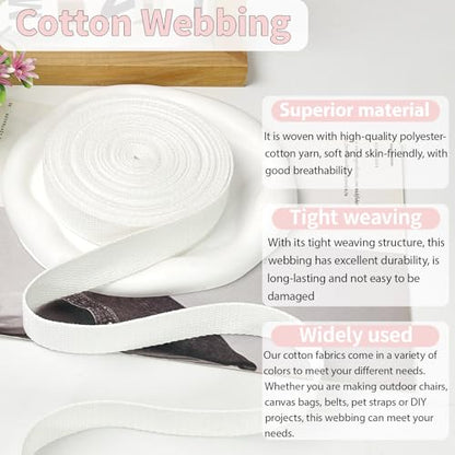White Cotton Webbing 1in x 10Yards - color: White