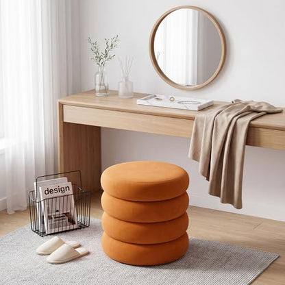 Compact Round Ottoman, Orange - color: Orange