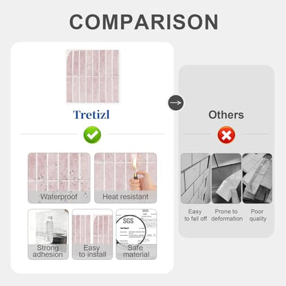 10 Sheets Thicker Design Peel and Stick Backsplash, Self Adhesive Wall Tiles, Stick on Backsplash for Kitchen and Bathroom, 11.8"x11.8", Pink - color: Pink