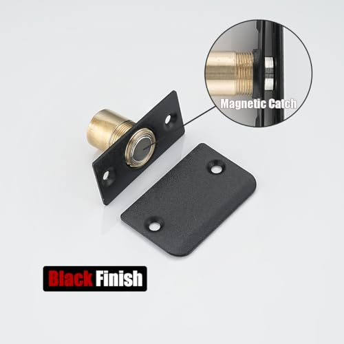 JQK Closet Magnetic Door Ball Catch Hardware, 430 Stainless Steel Catch Adjustable with Strike Plate, Black Finish 4 Pack, HBC120-BK-P4 - color: Black, size: Magnetic 4 Pack