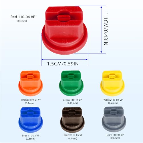 110° Flat Fan Spray Nozzles, 7PCS 0.1–0.6mm Sprayer Nozzle Tips