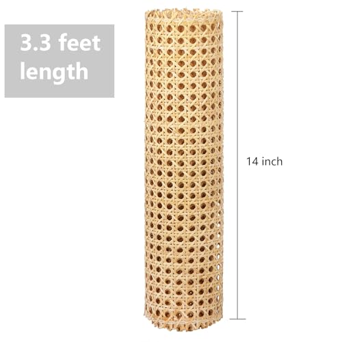 Yarlung 14 Inch x 3.3 Feet Cane Webbing, Natural Rattan Webbing Roll for Caning Material Projects, Woven Open Mesh Cane Sheet for Chair, Cabinet, Furniture, DIY Crafts