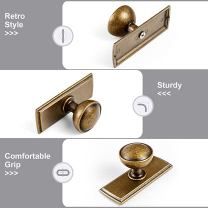 6Pack Antique Brass Cabinet Knob with Backplate Round Drawer Knob - color: Antique Brass, style: Escutcheon
