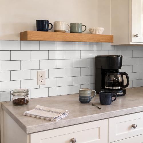 StyloVue 100 Pieces Peel and Stick Backsplash for Kitchen, 3" x 6" PVC Subway Tile, Glossy White with Dark Gray Grout, Self Adhesive Stick on Wall Tiles for Kitchen, Bathroom, Fireplace, RV - color: Glossy White