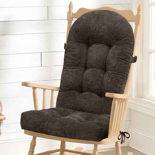 Rocking Chair Cushion - Chenille Fabric, High-Density Sponge, Durable Comfort Non-Slip Bottom Tufted Seat Pads with Ties, Chenille︱Dark Brown, 44x19x4 inch - color: Dark Brown