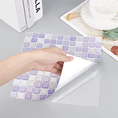 PH PandaHall 5pcs Peel and Stick Backsplash Purple Square 3D Mosaic Removable Tile Stickers Self Adhesive Tiles Stick-on Vinyl Wall Tiles for Kitchen Bathroom Home Decor, 9.3" X 9.3" Covering 3 Sq.ft
