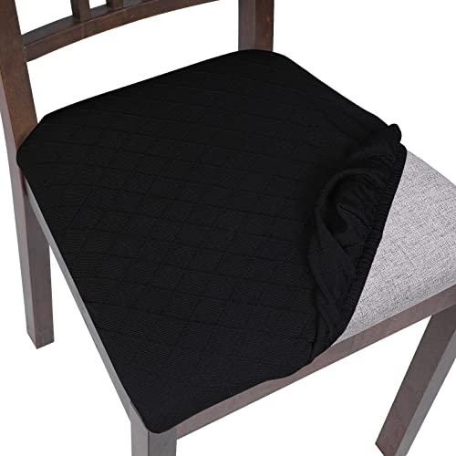 SearchI Seat Covers for Dining Room Chairs Stretch Jacquard Chair Seat Covers Set of 4, Removable Washable Upholstered Chair Seat Protector Cushion Slipcovers for Kitchen, Office(Black Rhombus) - color: Black Rhombus