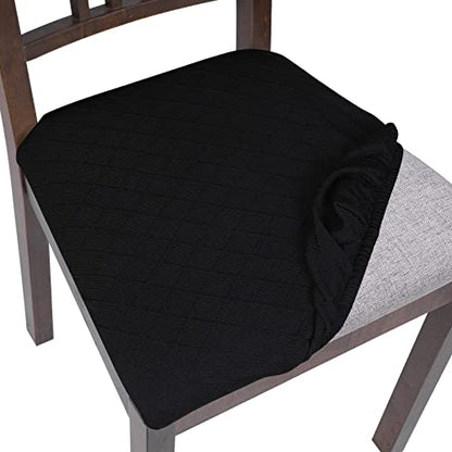 SearchI Seat Covers for Dining Room Chairs Stretch Jacquard Chair Seat Covers Set of 4, Removable Washable Upholstered Chair Seat Protector Cushion Slipcovers for Kitchen, Office(Black Rhombus) - color: Black Rhombus