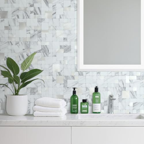 DICOFUN 1 Sheet White Marble Look Peel and Stick Tile Backsplash, Mixed Metal Silver Chips Kitchen and Bathroom Tiles, Stick on Backsplash for Stove - color: White Marble and Metal Silver, size: 1 Sheet, 12"x12"x0.12"
