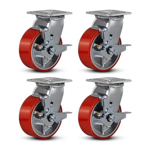 5"x2" Industrial Casters- Heavy Duty casters,Polyurethane Casters Wheel,Capacity up to 4000 Lb. Use for Platform Truck, U-Boat Cart,Workbenches(4 Brake) - style: 5 inch