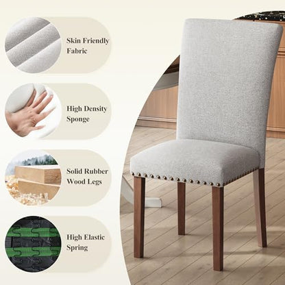 COLAMY Upholstered Parsons Dining Chairs Set of 4, Fabric Dining Room Kitchen Side Chair with Nailhead Trim and Wood Legs - Light Grey - color: F-lightgrey, size: Set of 4