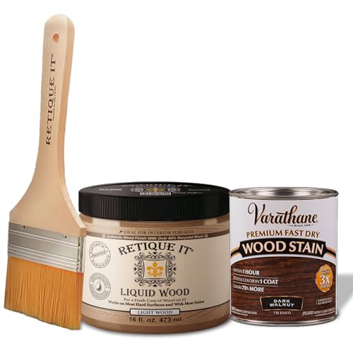 Retique It Liquid Wood - Pint Light with Dark Walnut Stain - Stainable Wood Fiber Paint - Put a fresh coat of wood on it (16oz LW, Dark Walnut) - color: 20 Dark Walnut, size: 16 Fl Oz (Pack of 1)