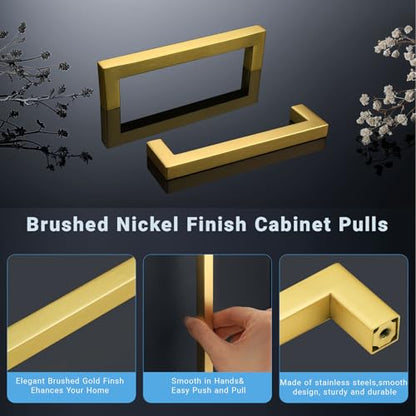 KNOBWELL 20Pack 6-3/10 Inch Brushed Gold Cabinet Pulls Stainless Steel Kitchen Cabinet Handles Square Drawer Pulls Modern Cabinet Hardware Handles，160mm Hole Centers - color: Brushed Gold, size: Hole Center:6-3/10 inch(160mm)