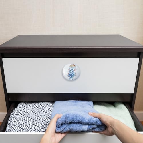 Set of 6 Ceramic Beach Coastal Themed Cabinet Drawer Dresser Knobs Octopus Door Handle and Pulls 1.5 X 1.5 Inches - size: jellyfish