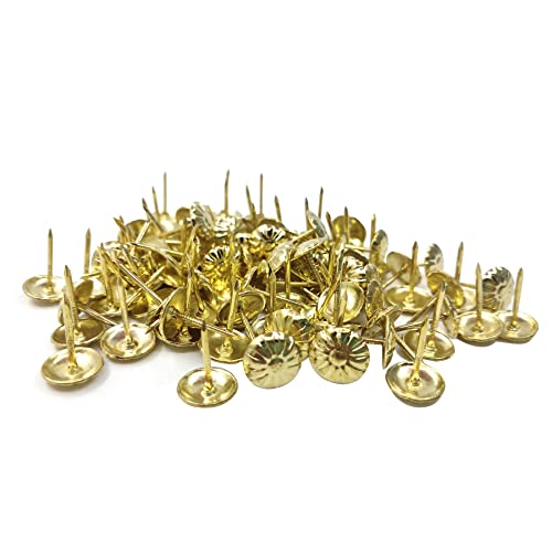 ZAYI 7/16"×5/8" Gold Vintage Style Furniture Upholstery Tacks Nails，Domed Upholstery Decorative Tacks Furniture Sofa Thumb Nails Pins Assortment Kit for Furniture DIY LE Reform 100PCS (Gold)