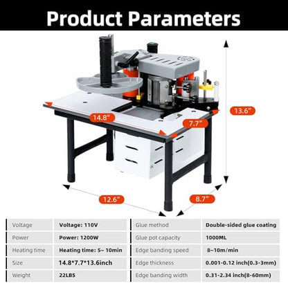 Edge Bander – Portable Edge Banding Machine, Straight & Curve Line, Double-Sided Glue Coating, Adjustable Speed, 110V, Durable & Efficient for Professional Edge Banding