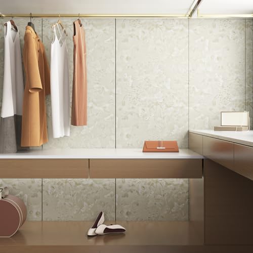 Embossed Wallpaper Peel and Stick 17.7"×236" Beige Wallpaper Textured Floral Wall Paper Peel and Stick for Girls Bedroom Embossed Beige Contact Paper for Cabinet Drawer Self Adhesive Vinyl - size: 17.7" x 236"