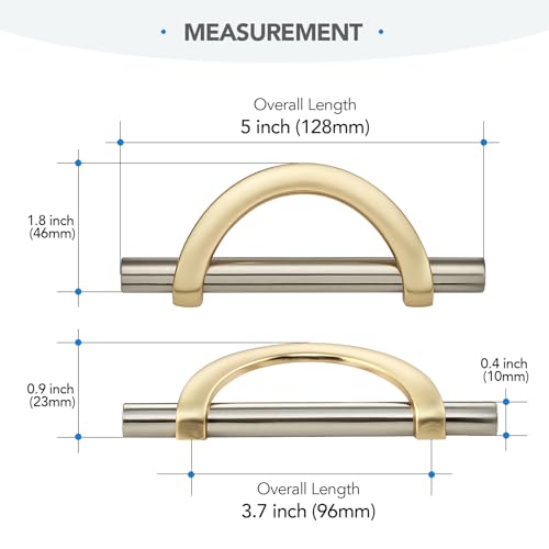 Brushed Gold & Brushed Nickel Cabinet Pulls Curved 3-3/4 Inch/96 mm 10 Pack - color: Brushed Brass & Brushed Nickel, size: 3-3/4 Inch Hole Center