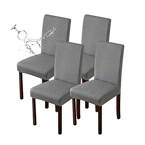 Genina Waterproof Chair Covers for Dining Room Dining Chair Covers Kitchen Parsons Chair Covers (Gray, 4 PCS) - color: Grey, size: 4 PCS