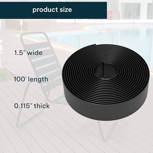KOMORAX 100ft Long 1.5" Wide Vinyl Chair Strapping. Repair & Replacement Matte Finish. for Patio Outdoor Lawn Garden Durable Attractive (Black) - color: Black