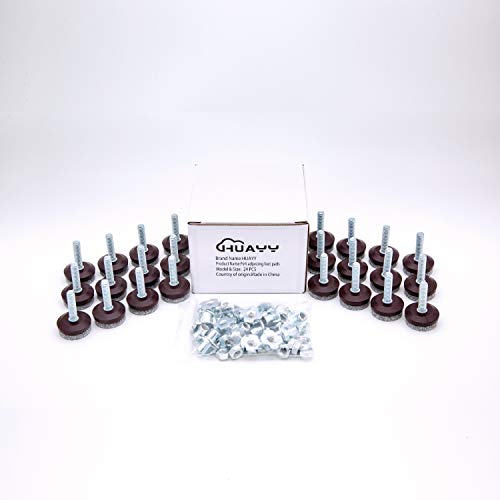 HUAYY 24 Pack Adjustable Furniture Leveling Feet, 1/4-20 Threaded Stem, Integrated Felt Pads for Hardwood Floors, Fit Table Chair Cabinet Sofa Legs, Brown Base with Gray Felt - size: 1 in(24 Pack)