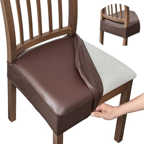 FUANGUI Dining Chair Covers Set of 4, Kitchen Chair Seat Covers - color: Pu-coffce