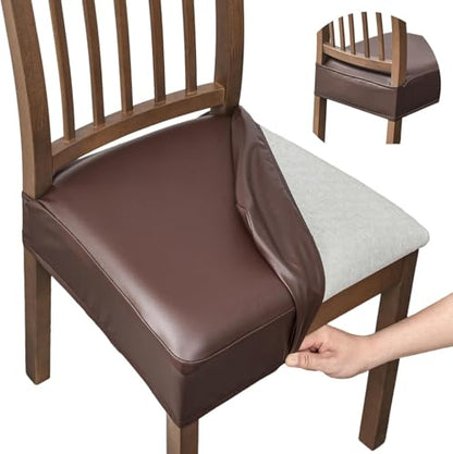 FUANGUI Dining Chair Covers Set of 4, Kitchen Chair Seat Covers - color: Pu-coffce
