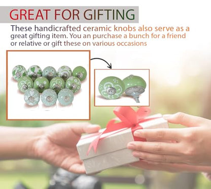 Ceramic Cabinet Knobs Set of 12, Green White Drawer Pulls - color: Green &White