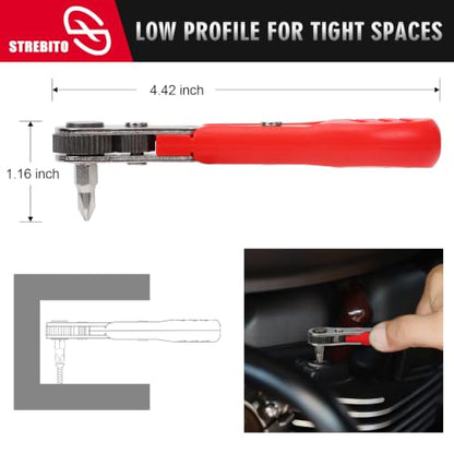 STREBITO Right Angle Screwdriver 14 Piece Mini Ratchet Set - color: 14 in 1 With Zipper Pouch