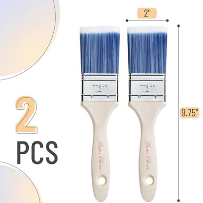 Bates Paint Brushes - 2 Inch, 2 Pack, Treated Wood Handle, Stain & Wall Brushes - color: Wood Handle, size: 2 Pack, 2"