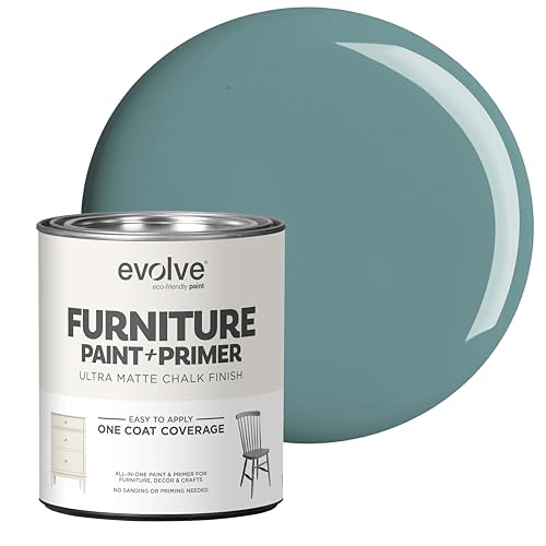 EVOLVE Chalk Paint for Furniture, (Sea Slate), 1-Pack Quart – No Sand or Primer Needed, UltraMatte Finish, Smooth Coverage, Low VOC, Easy to Distress for DIY Projects - color: Sea Slate, size: 30 Fl Oz (Pack of 1)