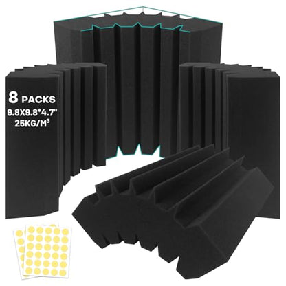 8 Pack - Bass Traps Acoustic Foam Corner, 9.8x9.8 * 4.7'' Black Bass Traps Corner Studio Foam, High Density and Fire-Proof Bass Traps Acoustic Panels Recording Studio Acoustical Treatments - size: 8P Black Bass Traps