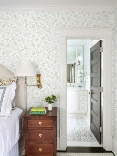 Peel and Stick Wallpaper for Nursery Green Cherry Blossom Waterproof - color: Sage Green, size: 17.3" x 78.7"