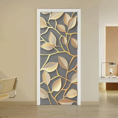 arricraft 2 Sheets Golden Tree Branches Self-Adhesive Door Sticker, 31.5x78.7inch Tree Branches Leaves Door Murals Stickers PVC Removable Wallpaper Decoration for Bedrooms Living Room - style: Golden Tree