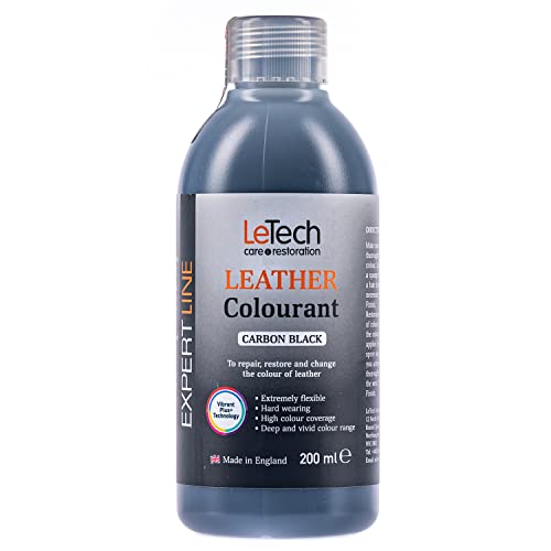 Letech Leather Colorant Paint (200ml) - Premium Water-Based Polyurethane Leather Paint for Sneakers, Car Seats, Furniture, Leather Clothing and More - 26 Color Options (Carbon Black)