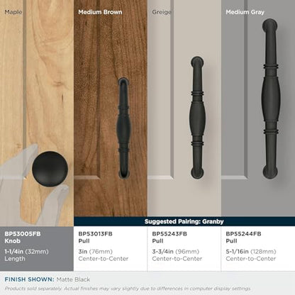 Amerock 1-1/4" Round Edona Matte Black Cabinet Knob - color: Matte Black, size: 1-1/4 Inch (32 mm) Diameter