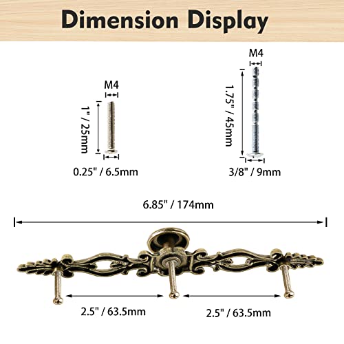 5pcs Antique Bronze Cabinet Knobs and Pulls, 5 inch Hole Centers Vintage Drawer Knobs with Plate, Retro Dresser Pulls Metal Cabinet Hardware for Drawer Dresser Closet