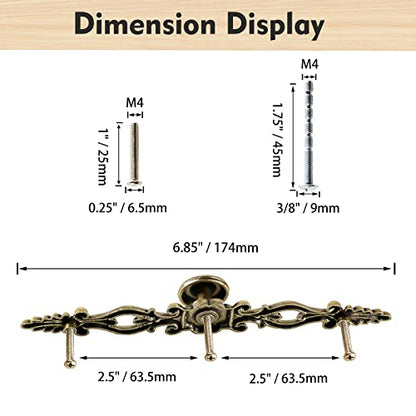 5pcs Antique Bronze Cabinet Knobs and Pulls, 5 inch Hole Centers Vintage Drawer Knobs with Plate, Retro Dresser Pulls Metal Cabinet Hardware for Drawer Dresser Closet