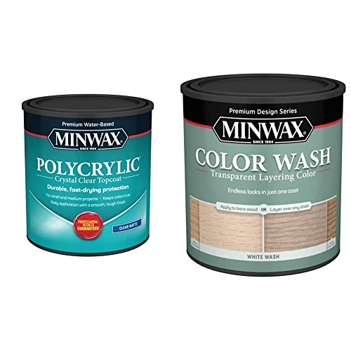 Minwax 622224444 Polycrylic Protective Wood Finish, Clear Matte, 1 Quart & 618604444 Color Wash Transparent Layering Color, White Wash, 1 Quart