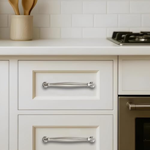 2 Pack 3-1/2 Inch Hole Center Brushed Satin Nickel Heavy Duty Solid Cabinet pulls Ideal for Dressers, Bathroom, cabinets, and Kitchens cabinets. - color: Brushed Satin Nickel, size: 3-1/2 Inch Hole Center, style: 2 Pack