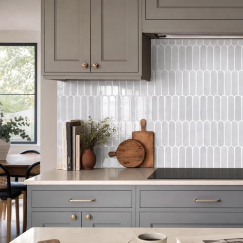 Commomy Thicker White Peel and Stick Tiles Backsplash 10 pcs of 12" x 12" - color: Glossy Gray & Thicker Design