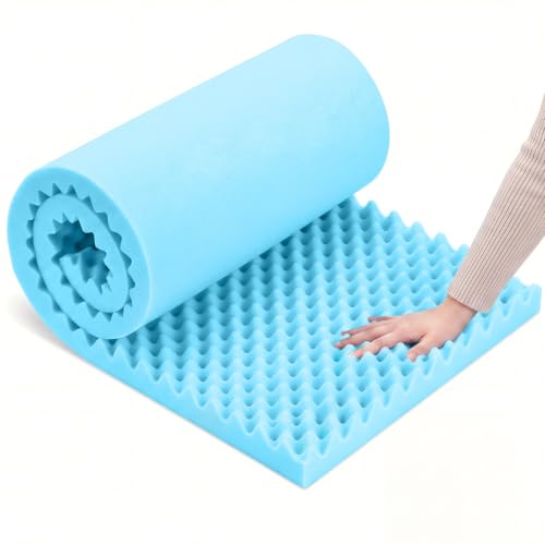 Gerrii 72" X 24" X 1" Egg Foam Pad, 30d High-Density Couch Cushion, Blue - color: Blue, size: 72" X 24" X 1"