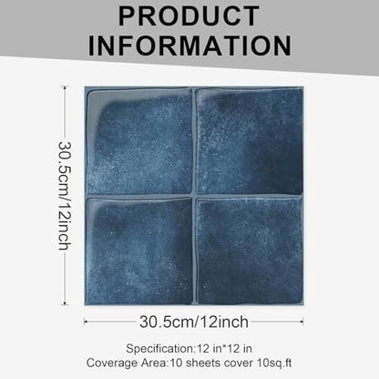 10 Sheets Thicker Design Peel and Stick Backsplash, 3D Self Adhesive Peel and Stick Wall Tile Backsplash for Kitchen, Bathroom, 12"x12", Deep Blue - color: Deep Blue