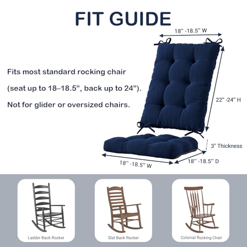 Codi Rocking Chair Cushions Indoor, Water-Resistant, Navy 1 Pack - color: Navy, size: 18"x18"/18"x22" - Standard 1PK
