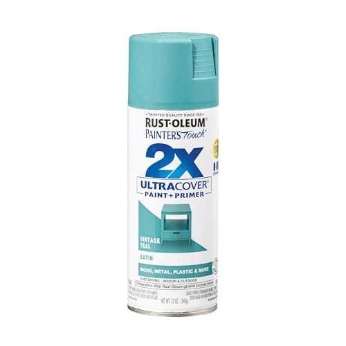 Rust-Oleum Painter's Touch 2X Ultra Cover Spray Paint, Satin Vintage Teal - color: Satin Vintage Teal, size: 12 Ounce (Pack of 1)