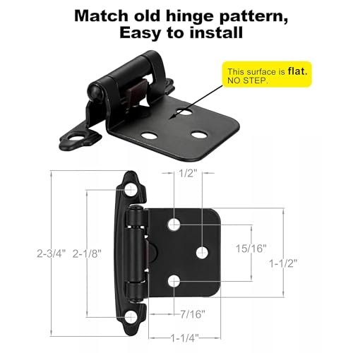Matte Black Cabinet Hinges, 1/2” Overlay, 4 Pack - color: Matte Black, size: 1/2 Inch Overlay