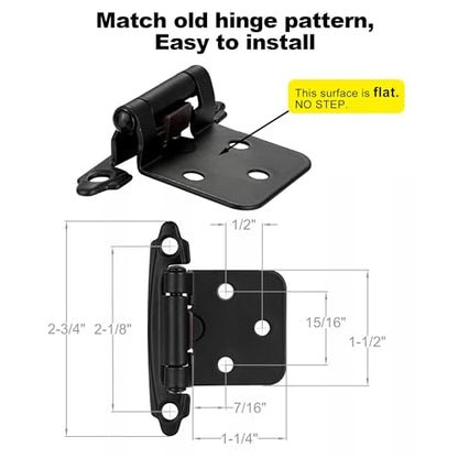 Matte Black Cabinet Hinges, 1/2” Overlay, 4 Pack - color: Matte Black, size: 1/2 Inch Overlay