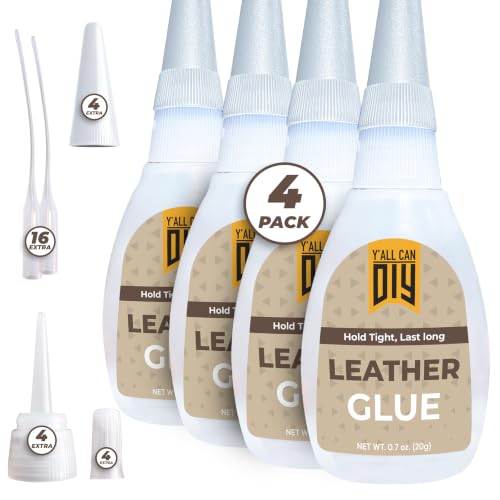 Y'allCanDiy Super Glue for Leather 4 Pk x .7 Oz. (20g)- Leather Glue - Adhesive for Purses, Sofas and Furniture. Heavy Duty Waterproof Cyanoacrylate Based Adhesive for Leathercraft, Upholstery - size: 4 Pack